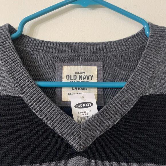 VTG Y2K Old Navy Men Sz L Cashmere Blend Sweater Vest Gray Striped NWT Academia​ - Picture 4 of 8